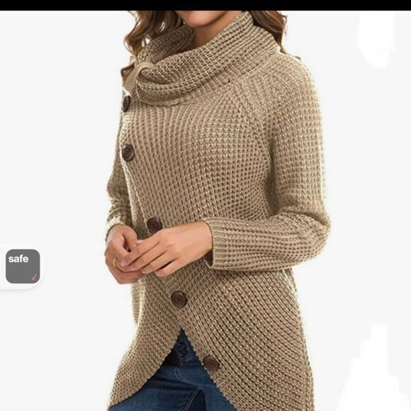 Grecerelle Tan Waffle knit cowl Asymmetric Hem Wrap sweater  cardigan Sz M - Picture 8 of 8